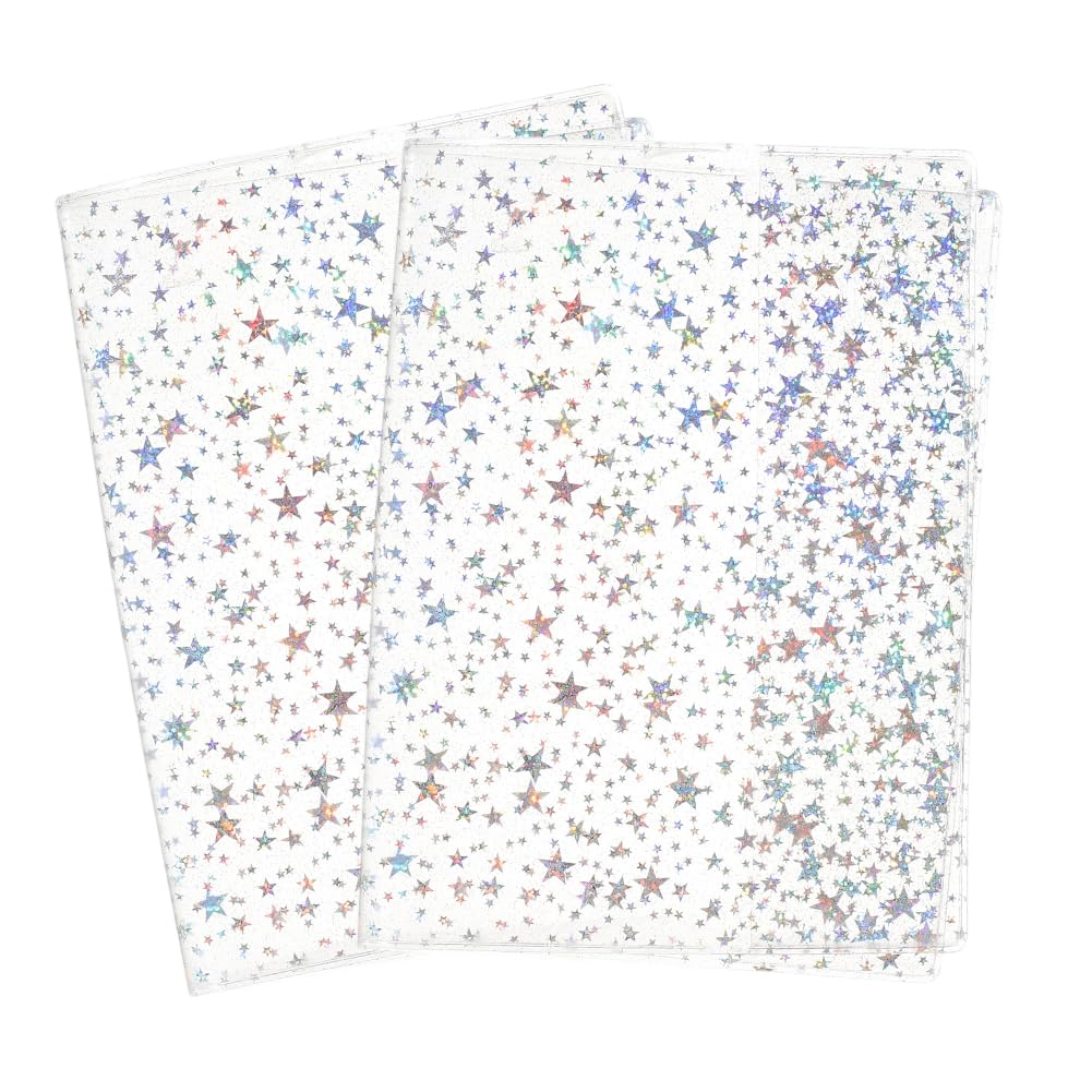 AHANDMAKER 2 Pcs Jelly Cover for Week Planners and Notebooks A6 Glitter Star Clear Covers Transparent Planner Cover for Journal and Notebooks, 6.2x4.6 Inches