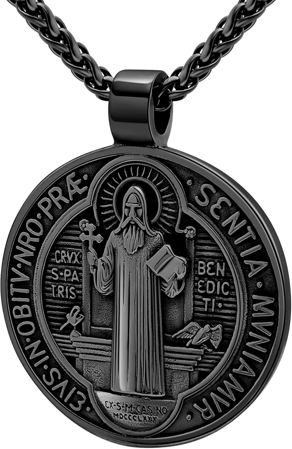 St Benedict Necklace for Men Women, 18K Gold Plated/Black Metal/Stainless Steel Saint Benedict Medal Cross Pendant Religious Catholic Amulet with Gift Box, Diameter 2/3/4CM Option