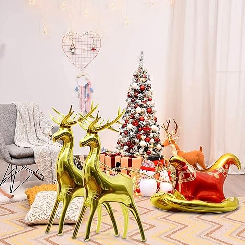Miniatura 6 de Globos de Navidad, 5 globos de papel de aluminio de Navidad, globos grandes de reno, globos de Mylar de trineo de Papá Noel para vacaciones, juego