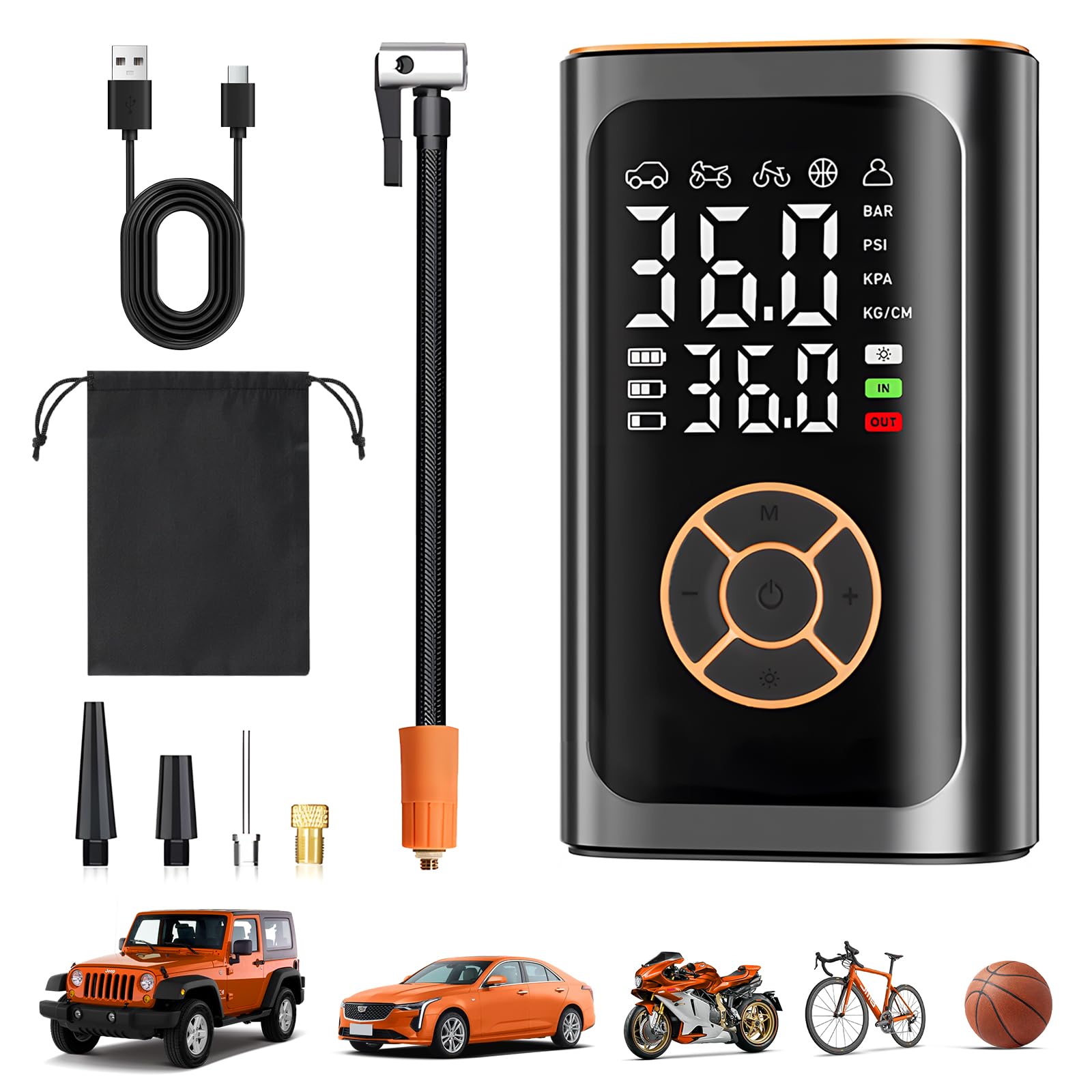 Compresor Aire Portatil 150PSI Inflador Ruedas Coche Compresor de Aire Pequeño Luz LED para Moto Bicicleta Bola Recycled Claim Standard Blended