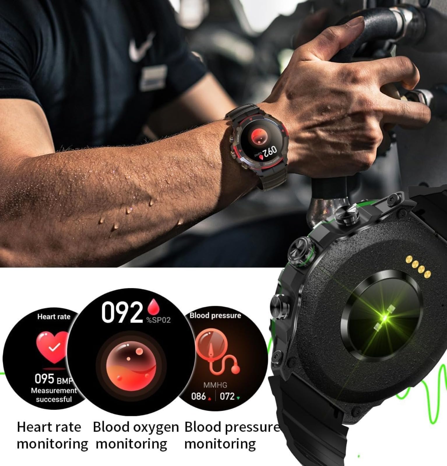 Smart Watch, fitness tracker, cardiofrequenzimetro, monitor della pressione sanguigna, schermo grande TFT da 1,39 pollici, modalità multi sport, impermeabile IP68, ricaricabile, per uomini e donne