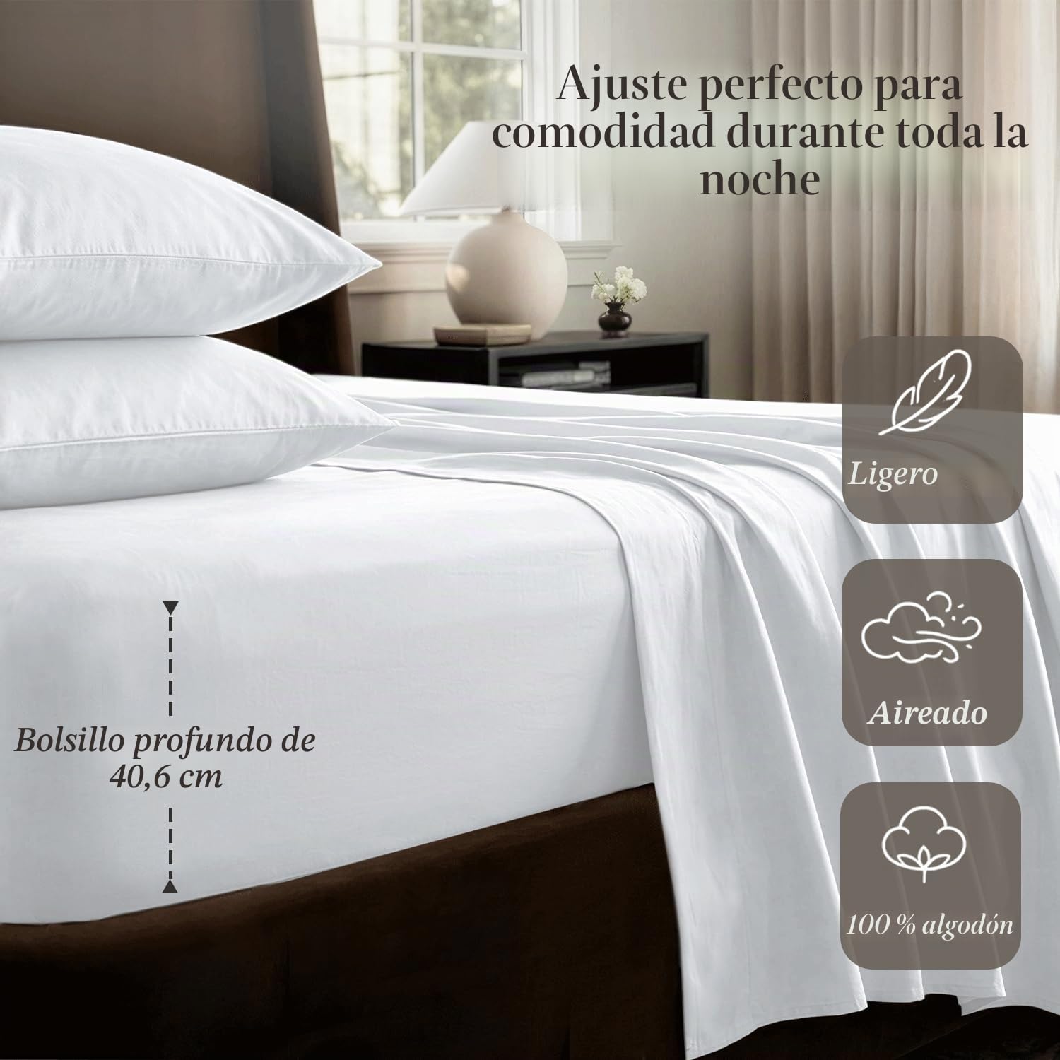 Threadmill Home Linen - Juego de Ropa de Cama en satén de 400 Hilos, 100% algodón, Juego de Ropa de Cama de 4 Piezas, sábanas Lisas, Tejido en satén, tamaño Grande, Color Blanco