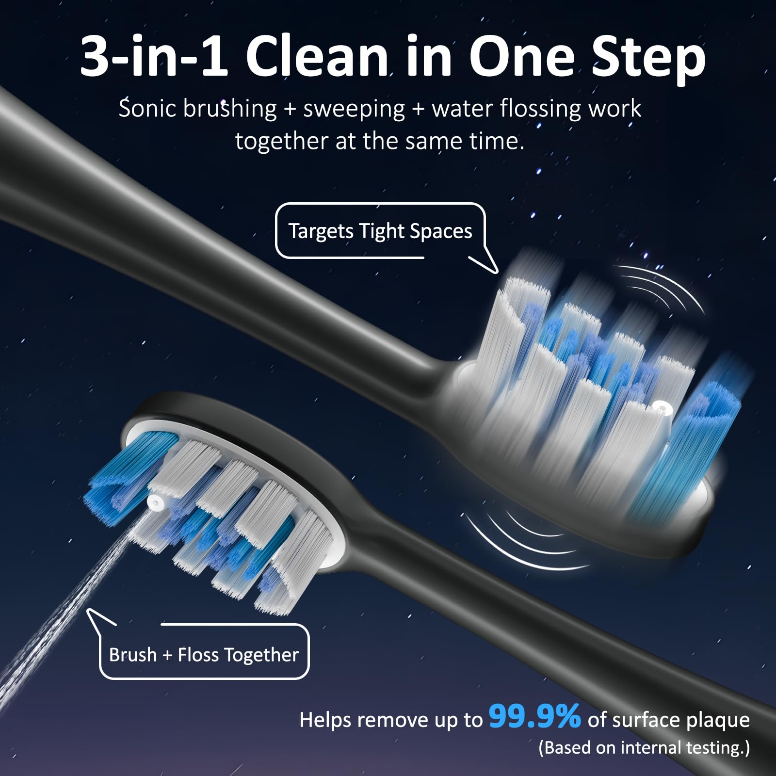 Marchpower Cepillo de Dientes Eléctrico Sónico con Irrigador y 46° Oscilación Vibración, IPX7 Impermeable Irrigador Dental Portatil con 2 Cabezales Aceptado, Depósito Magnético de Agua de 155 ml
