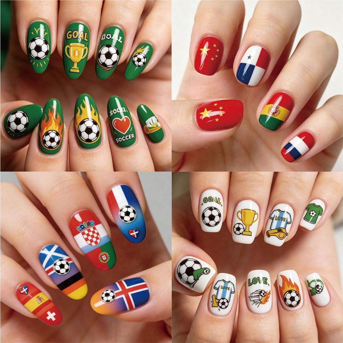 12 Sheets Soccer Nail Art Stickers for World Cup Nails Decor Accessories | 3D Self-Adhesive World Cup Nail Stickers - Flag, Jersey, Soccer Nail Decals Design for Women Manicure DIY Decor Accessories