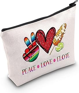 LEVLO Elote Mexican Corn Cosmetic Make up Bag Mexican Food Lover Gift Peace Love Elote Makeup Zipper Pouch Bag For Women Girls, Peace Love Elote