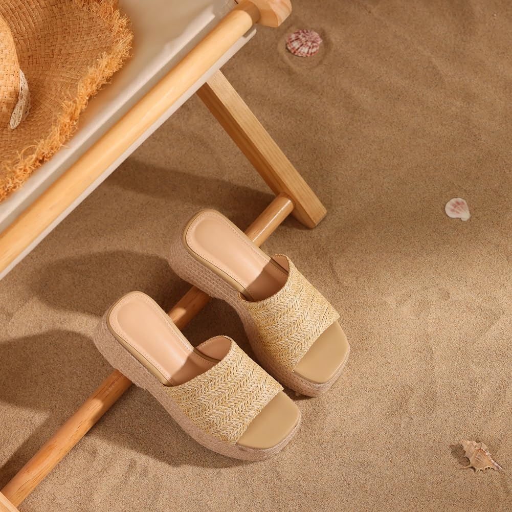 Erocalli Women's Espadrilles Platform Sandals Wedges Slides Sandals Open Toe Fashion Summer Outdoor Beach Sandals - Image 6