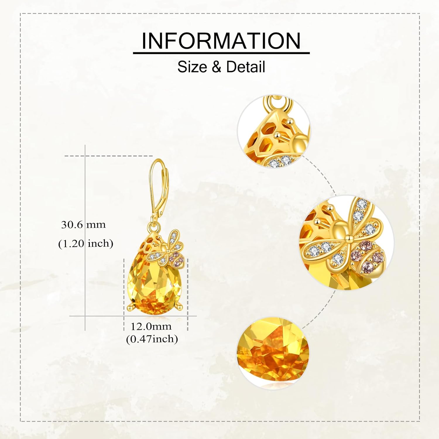 Bee Earrings 925 Sterling Silver Crystal Drop Dangle Bumble Bee Jewelry Gift for Women - Image 5