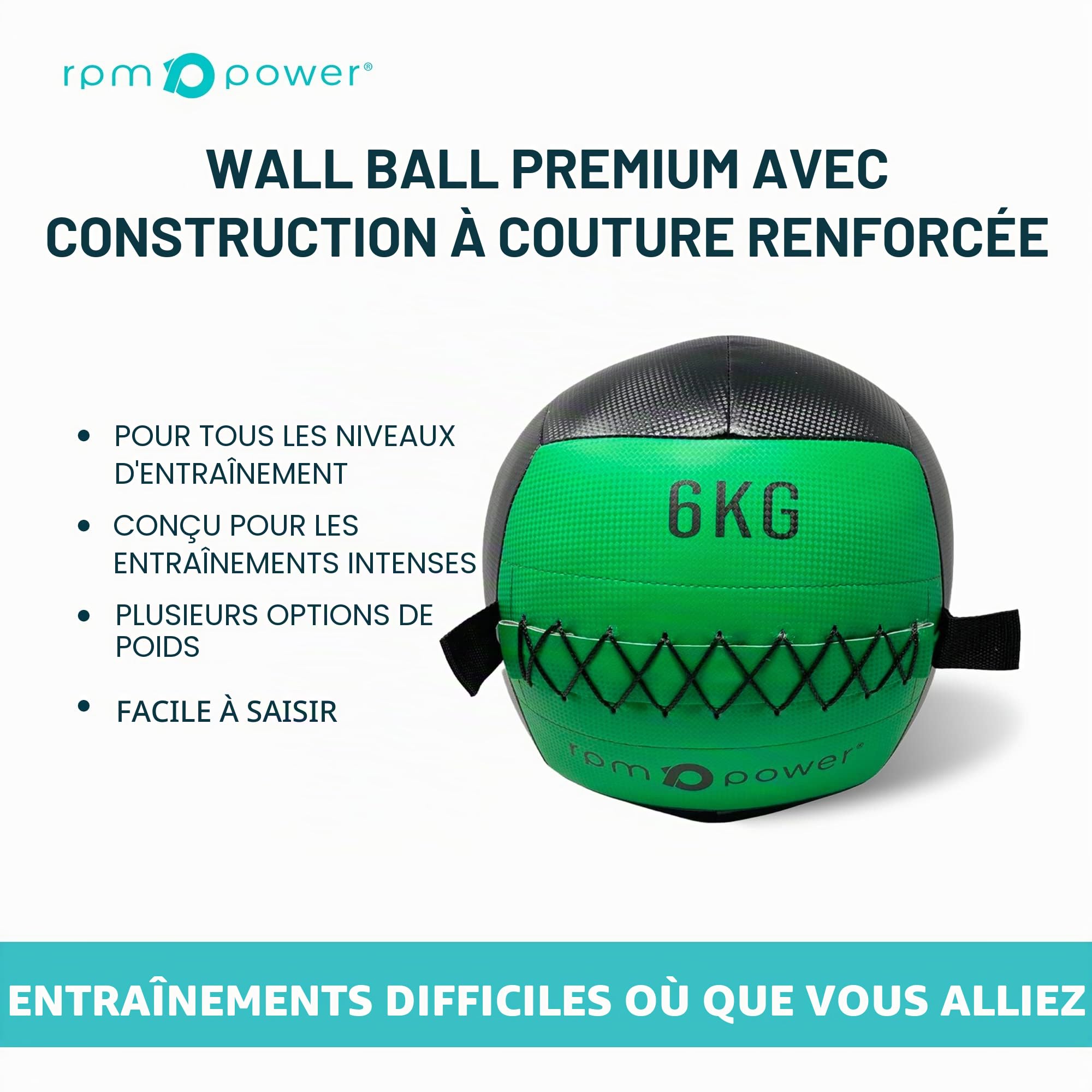 RPM Power Wall Ball – Médecine ball souple / médecine ball mural pour entraînement complet du corps et exercices de force (2 kg – 10 kg)