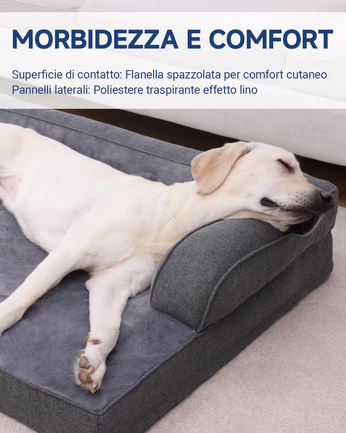 KSIIA Cuccia Cane Interno Cuscino Cane Sfoderabile e Lavabile, Ortopedica e Impermeabile con Base Antiscivolo, Con Cuscino a Forma di U, Grigio Scuro, 119x81x19cm
