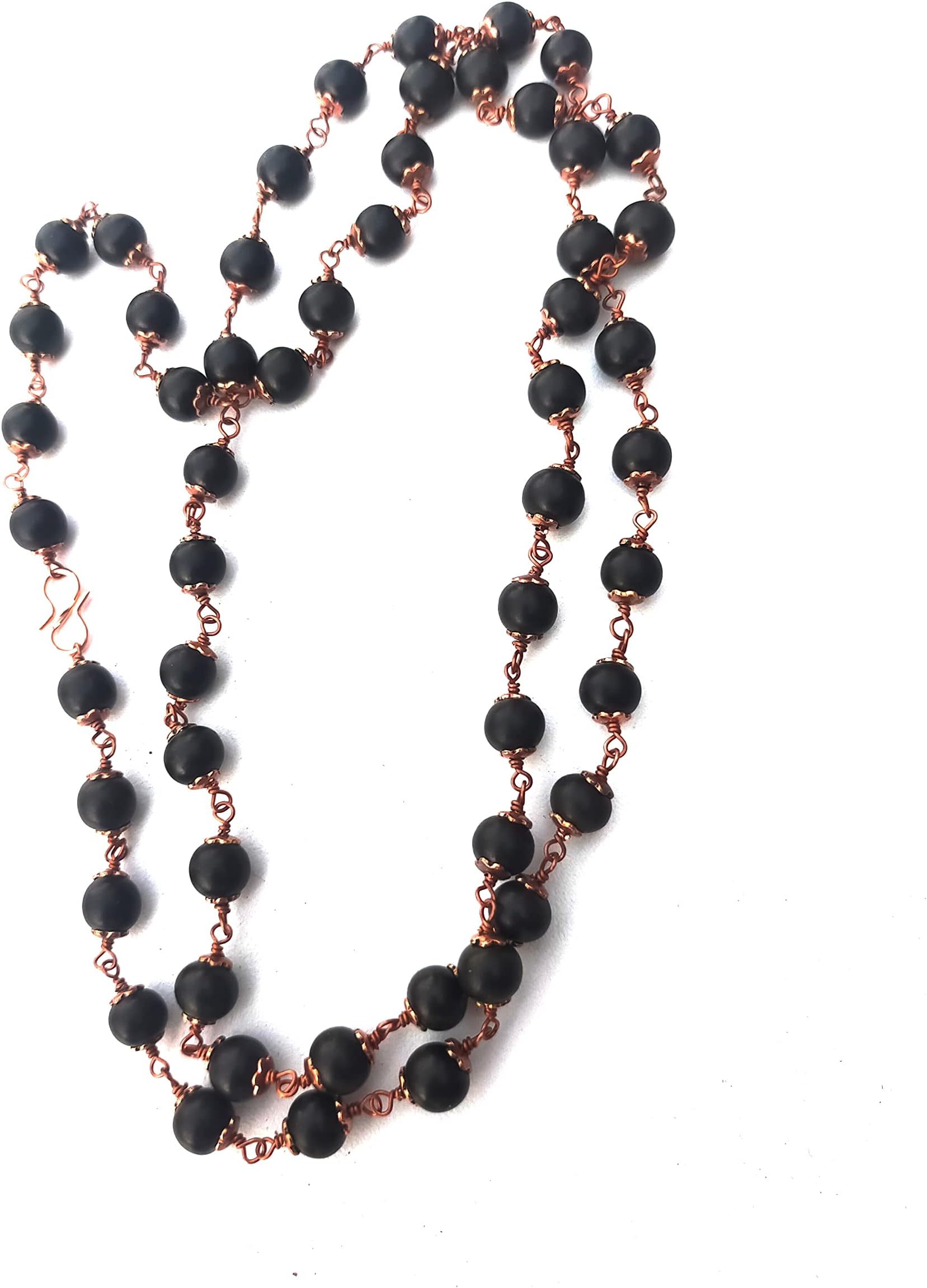 KC PRODUCTS® Natural Ebony Wood Copper Cap Chain Mala Karungali Kattai Chain Mala 54+1 Bead
