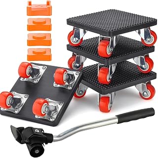 9-Teiliges Möbel Transportroller Set, Schwerer Möbelheber mit Verlängerungsstange und 4 Möbelroller, 360 Grad Drehbar Rads, 400kg Tragfähigkeit, Möbeltransporter Möbeltransportrollen