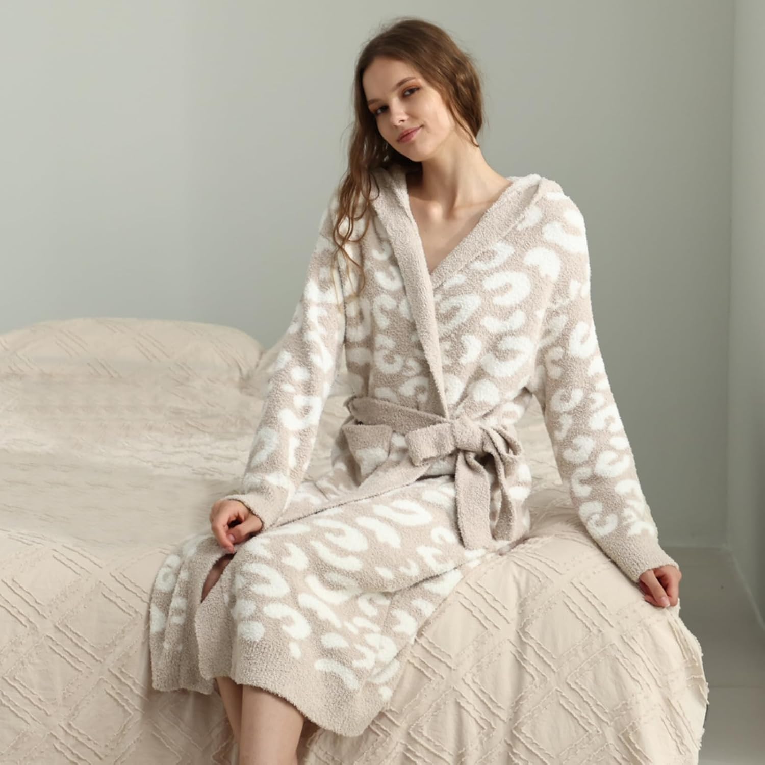 MH MYLUNE HOME Ultra Soft Robe With Pockets, Spa Bathrobe Loungewear Calf-Length, Plush Fuzzy Fluffy Wrap Robe for Women - Image 2