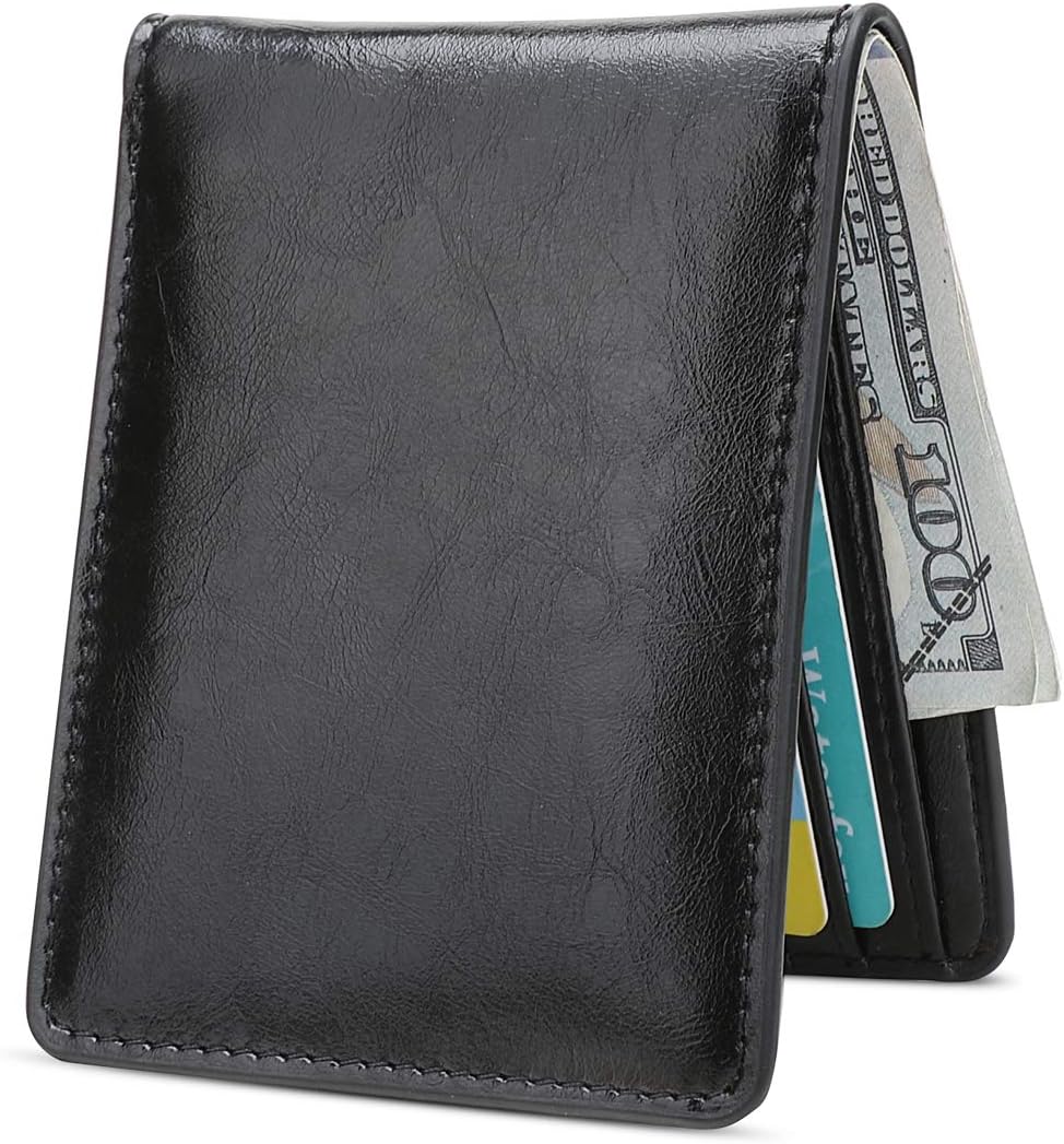 Mens Slim Front Pocket Wallet ID Window Card Case with RFID Blocking