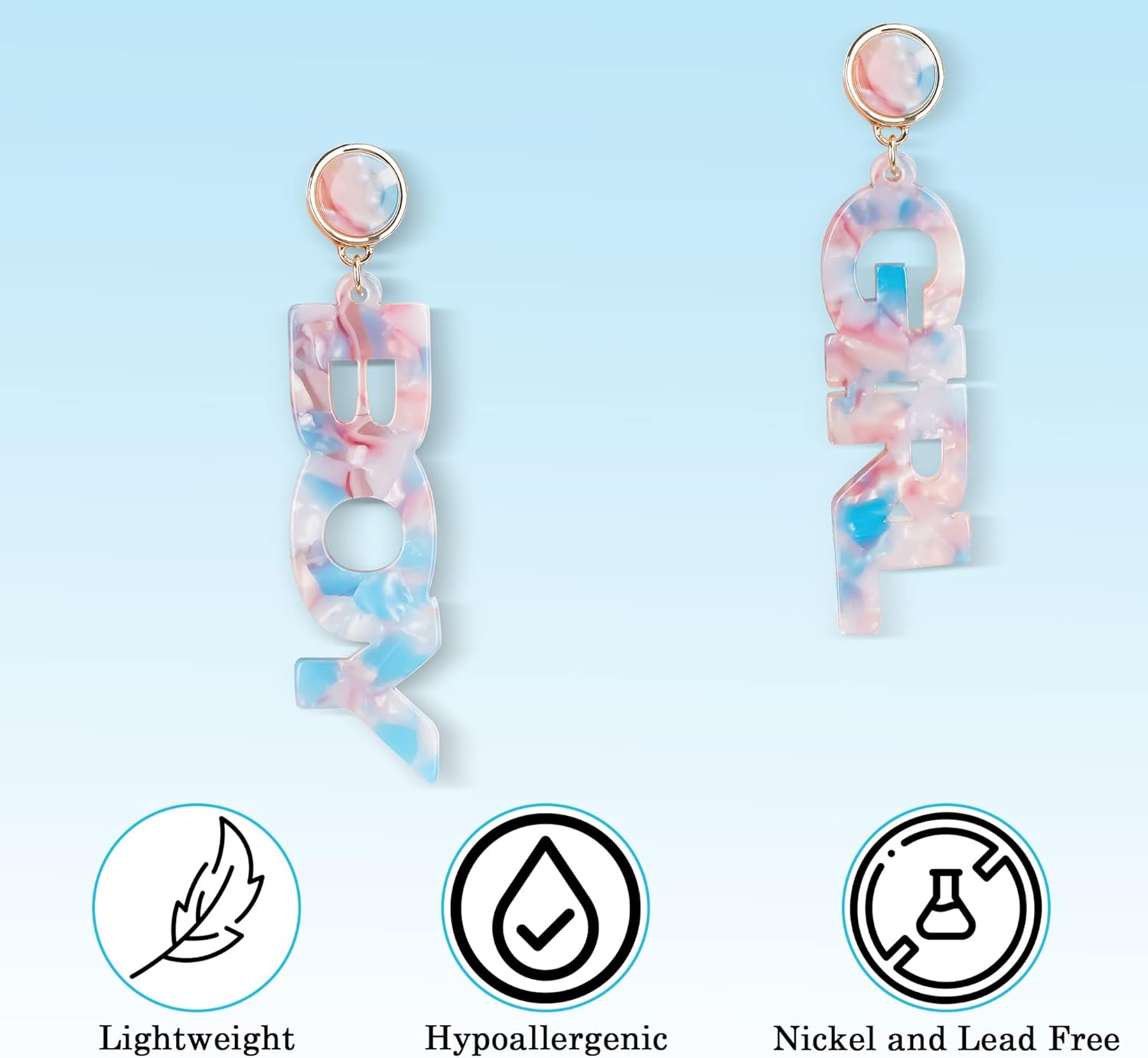 Gender Reveal BOY GIRL Sign Earrings - Beautiful Design, Blue Pink, Safe Materials, Pregnant Mother, Party – by ZouYee