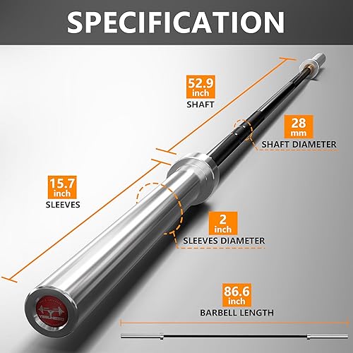 Miniatura 2 de Olympic Barbell Bar 2 Inch EZ Curl Bar for Biceps Olympic Bar for Squats Weightlifting Powerlifting Strength Training Bar for Home Gym Olympic Curl