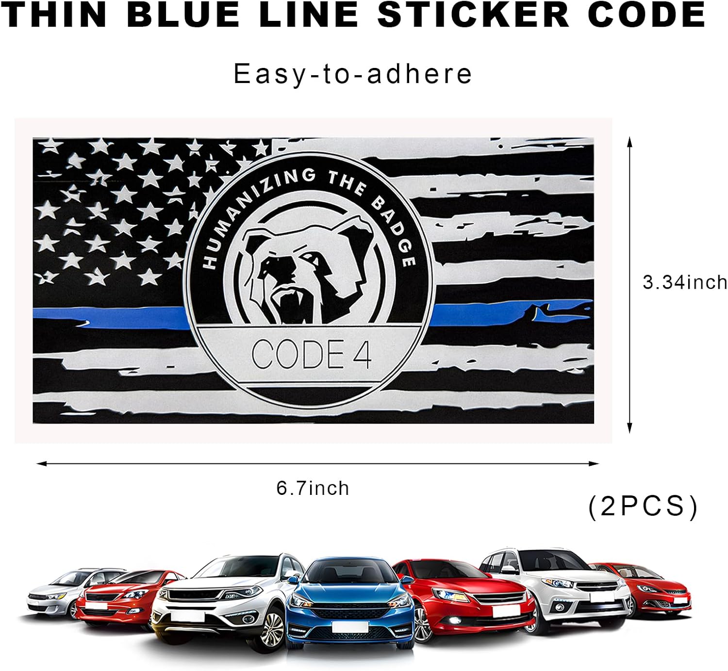 2 PCS Thin Line Sticker Code 4, American Flag Waterproof Vinyl Decal Police Support Bumper Stickers, Reflective Support Law Enforcement Decal for Car Truck Window Laptop