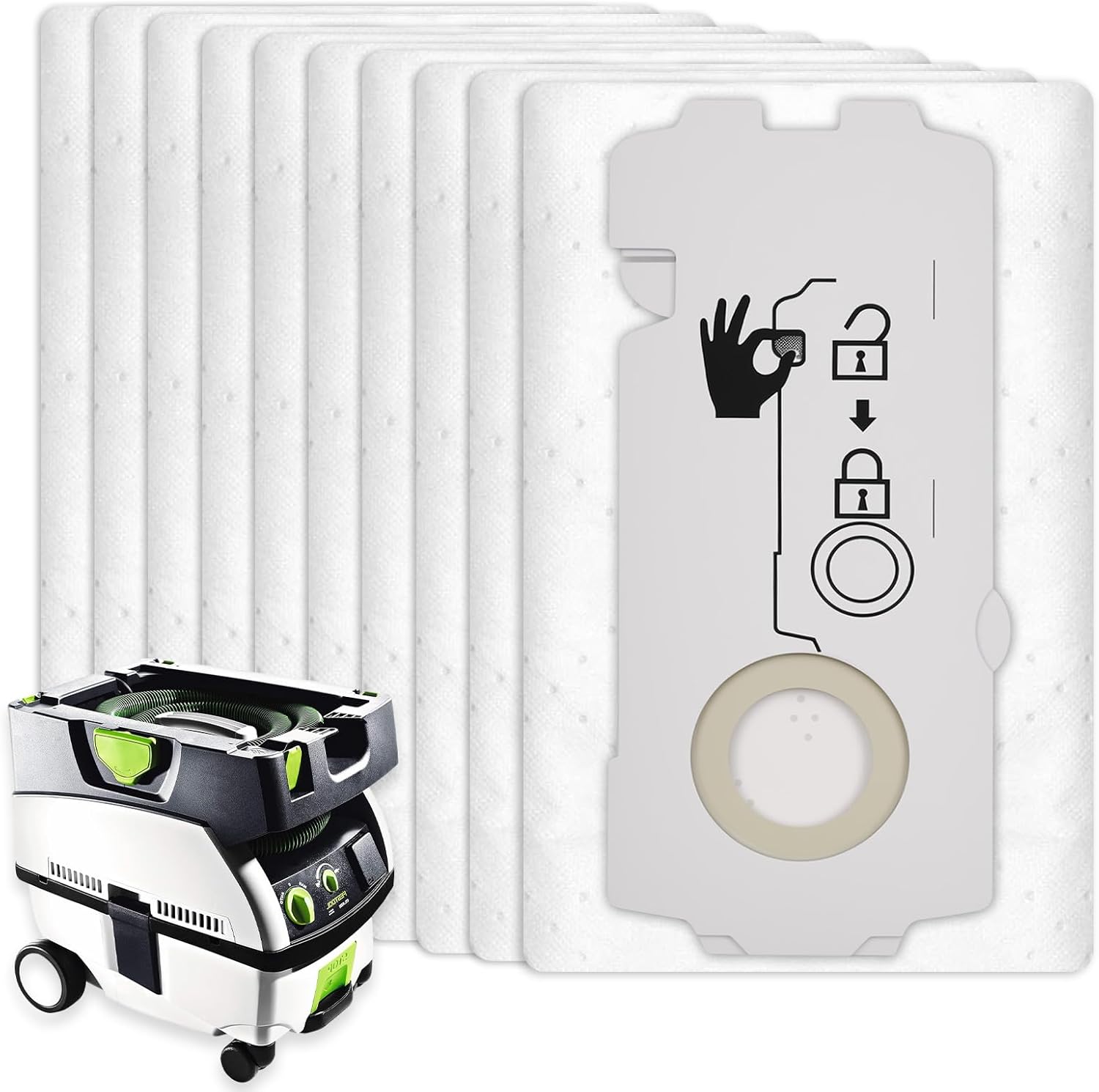 10 Pack 204308 Vacuum Bags for Festool CT Mini CT MIDI Yom 2019 onwards, Dust Collector Bags Dust Extractor Accessories Vacuum Replacement Filter Bags 10 Counts