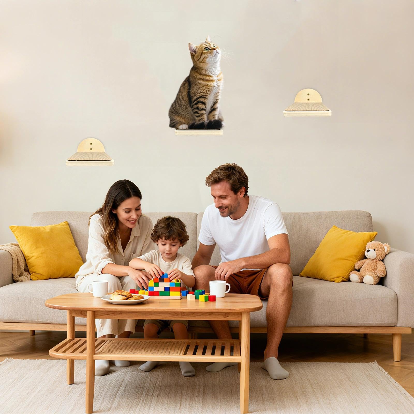 4er Set Kletterwand Katzen, Katzen Wandelemente,Katzentreppe Wand | Katzenbretter für Die Wand, Katzenwandmöbel Set, Katzenleiter Wand für Katze Klettern Spielen Faulenzen(Massivholz)