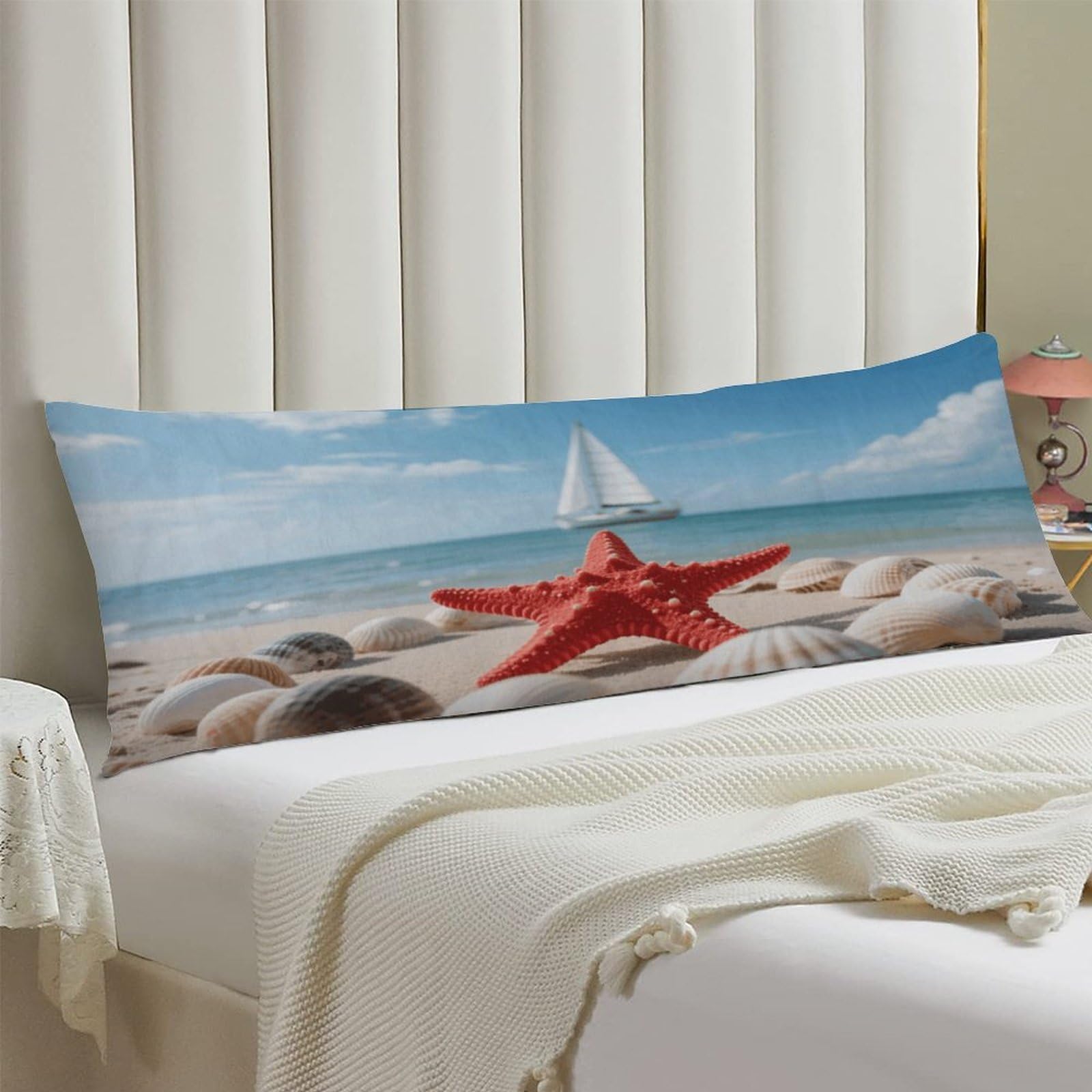 Body Pillow Cover 20x54 Long Pillow Case with Invisible Zipper Breathable Microfiber Beach Starfish Lighthouse Pillowcase Soft Cozy Protector for Bedroom Couch Sofa Bed Home Decor All Seasons