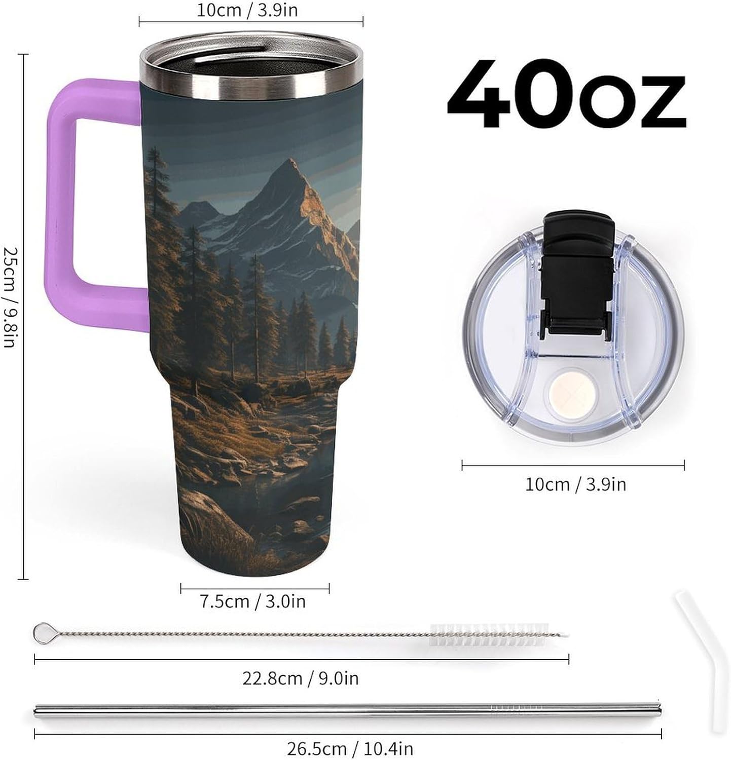 Wilderness Tumbler 40 Oz with Handle&Lid Large Car Cup Stainless Steel Vacuum Travel Mug Insulated Water Bottle Leak-proof Portable Coffee Cup for Home Car Outdoor
