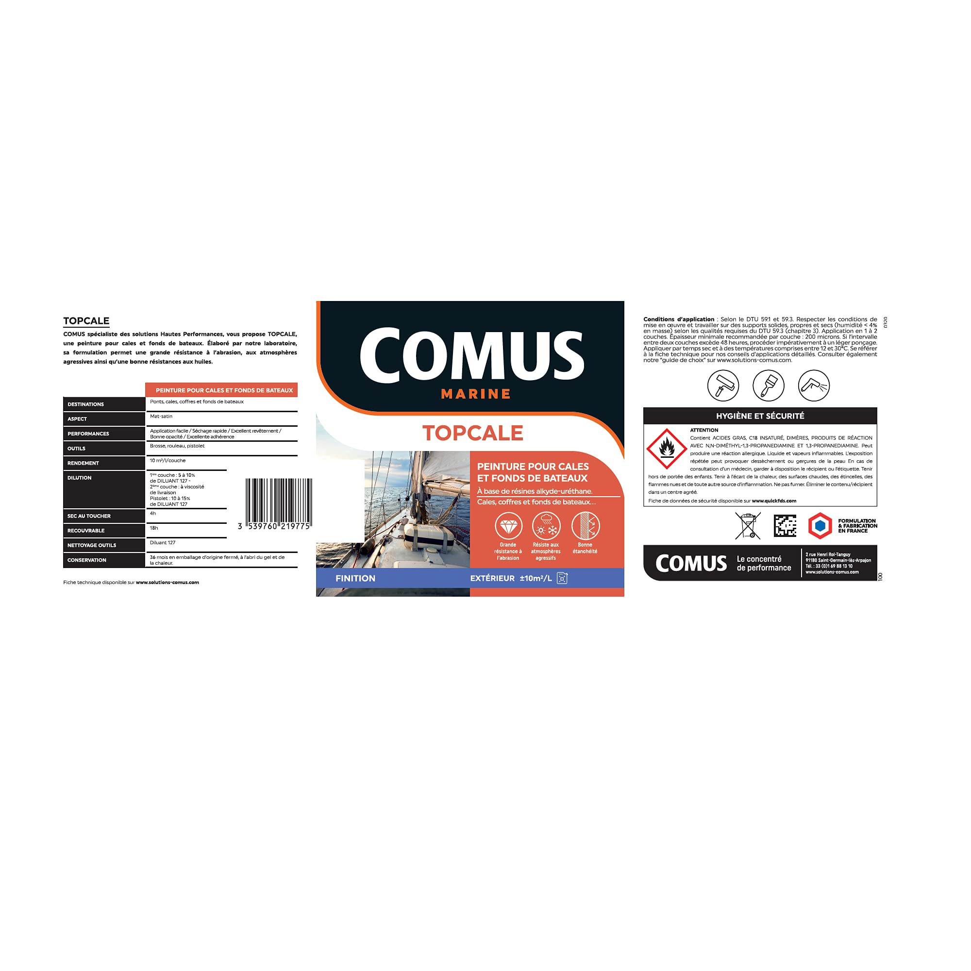 TOPCALE COMUS Peinture pour cale, pont et fond/Monocomposant Blanc 2.50Litre