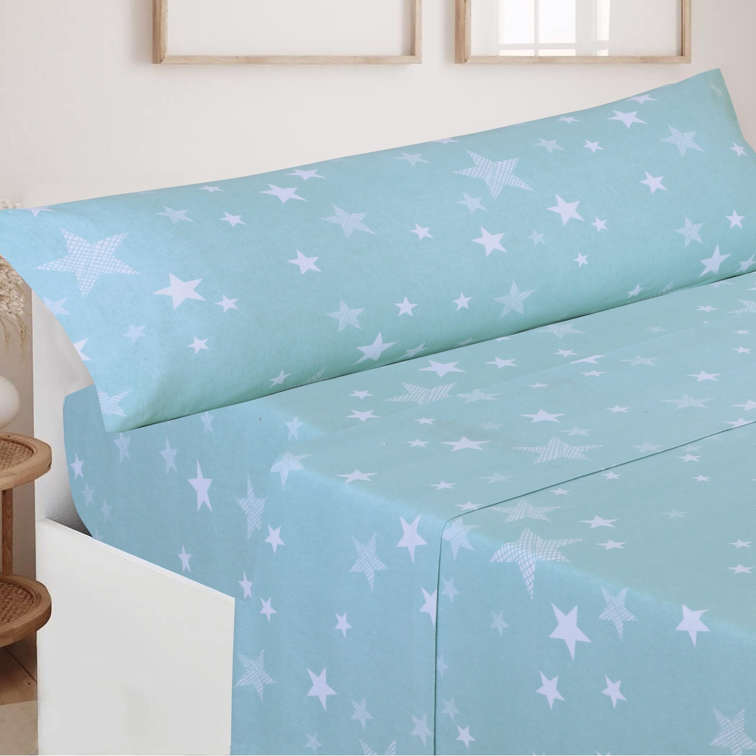 Sibiles - Juego de Sábanas Franela de Invierno 100% Algodón Stars - Agua, Cama 105