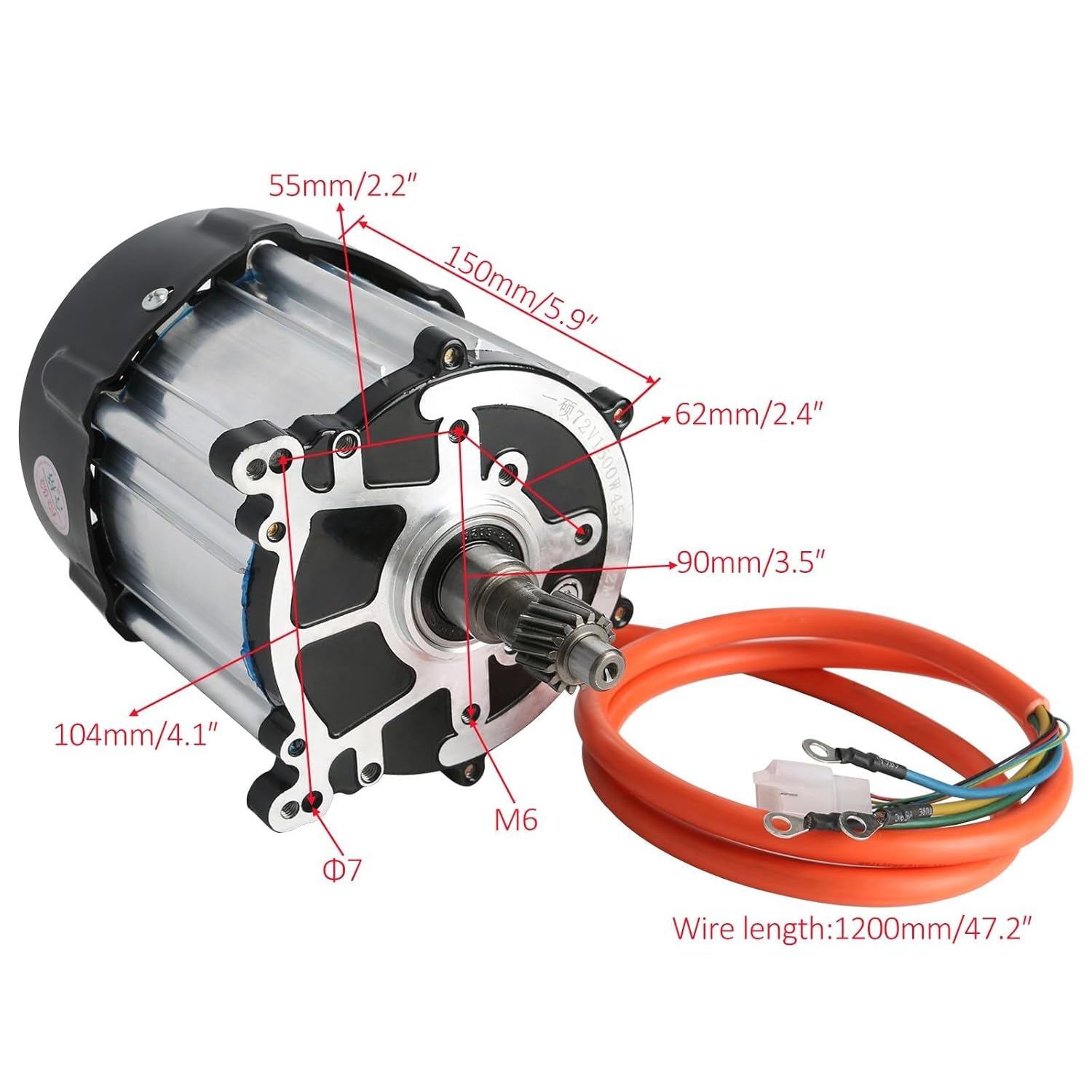 Dimensions of the 72V 1500W brushless motor