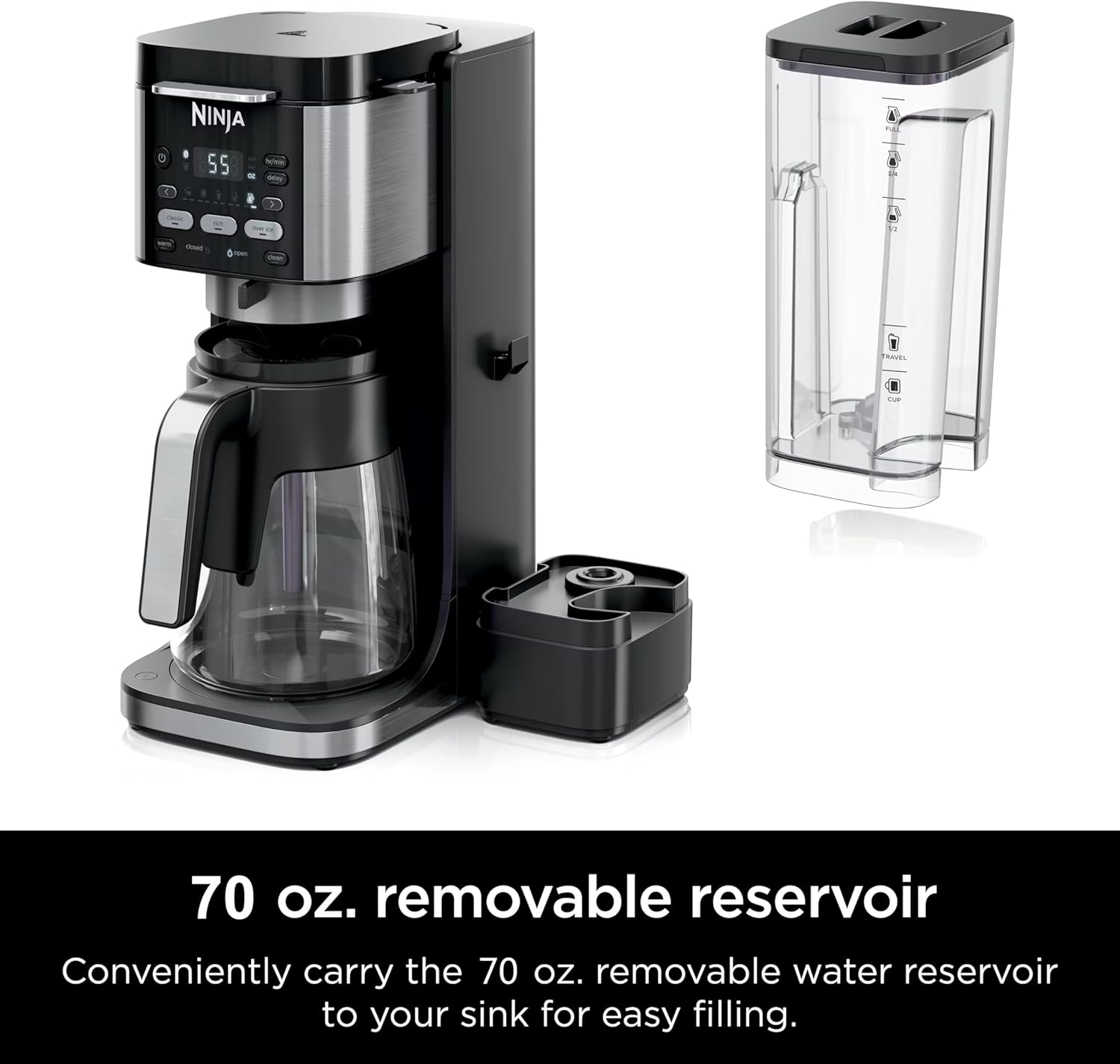 Ninja DualBrew Pro Hot & Iced Coffee Drip Coffee Maker | Compatible with K-Cup Pods | 3 Brew Styles (Classic, Rich, & Iced) | 70oz Removable Reservoir & Dishwasher Safe | Black | 14-Cup (Renewed)