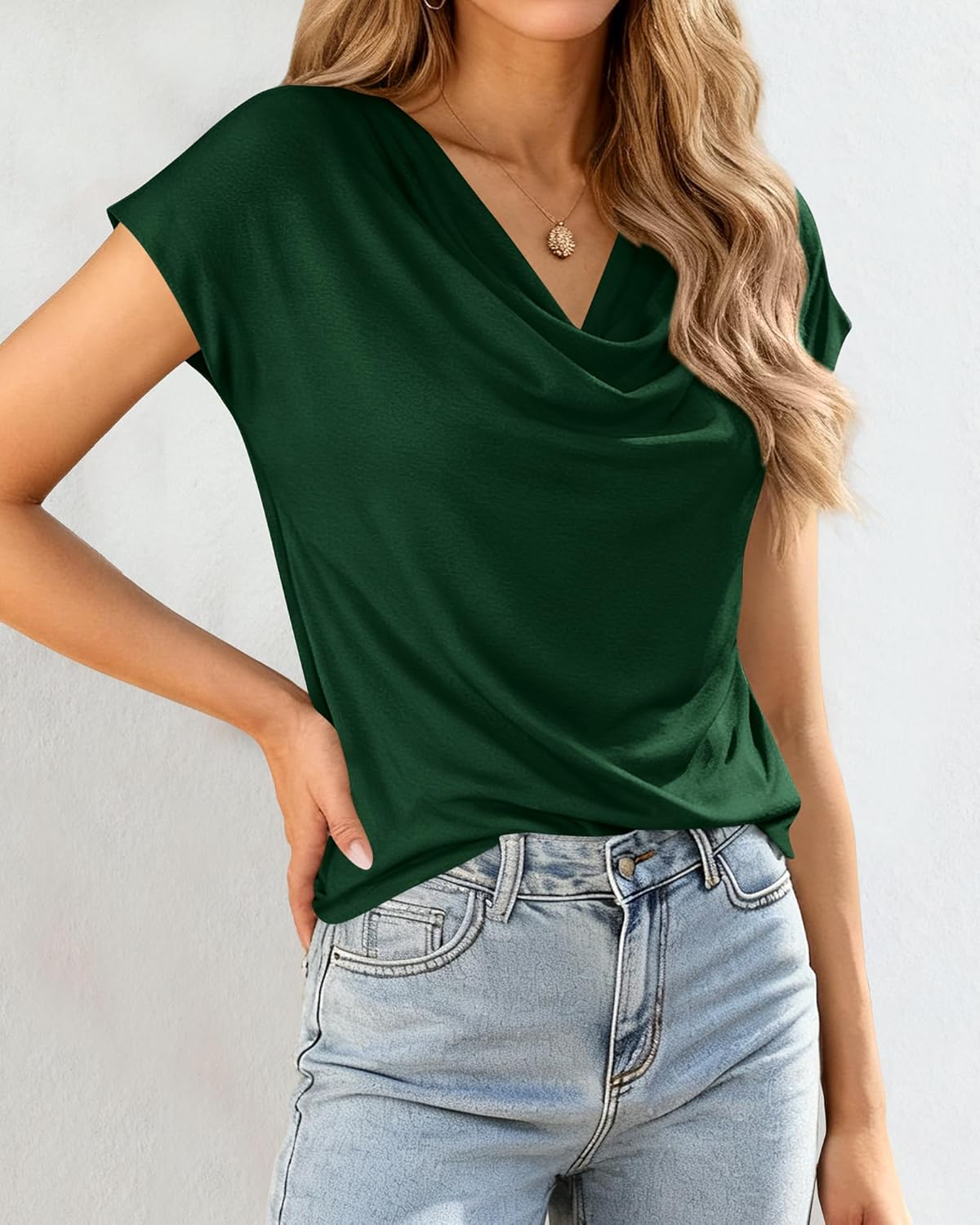 BTFBM Cowl Neck Tops for Women 2026 Spring Womens Tops Dressy Casual Business Blouses Short Sleeve Shirts Summer Outfits - Image 7