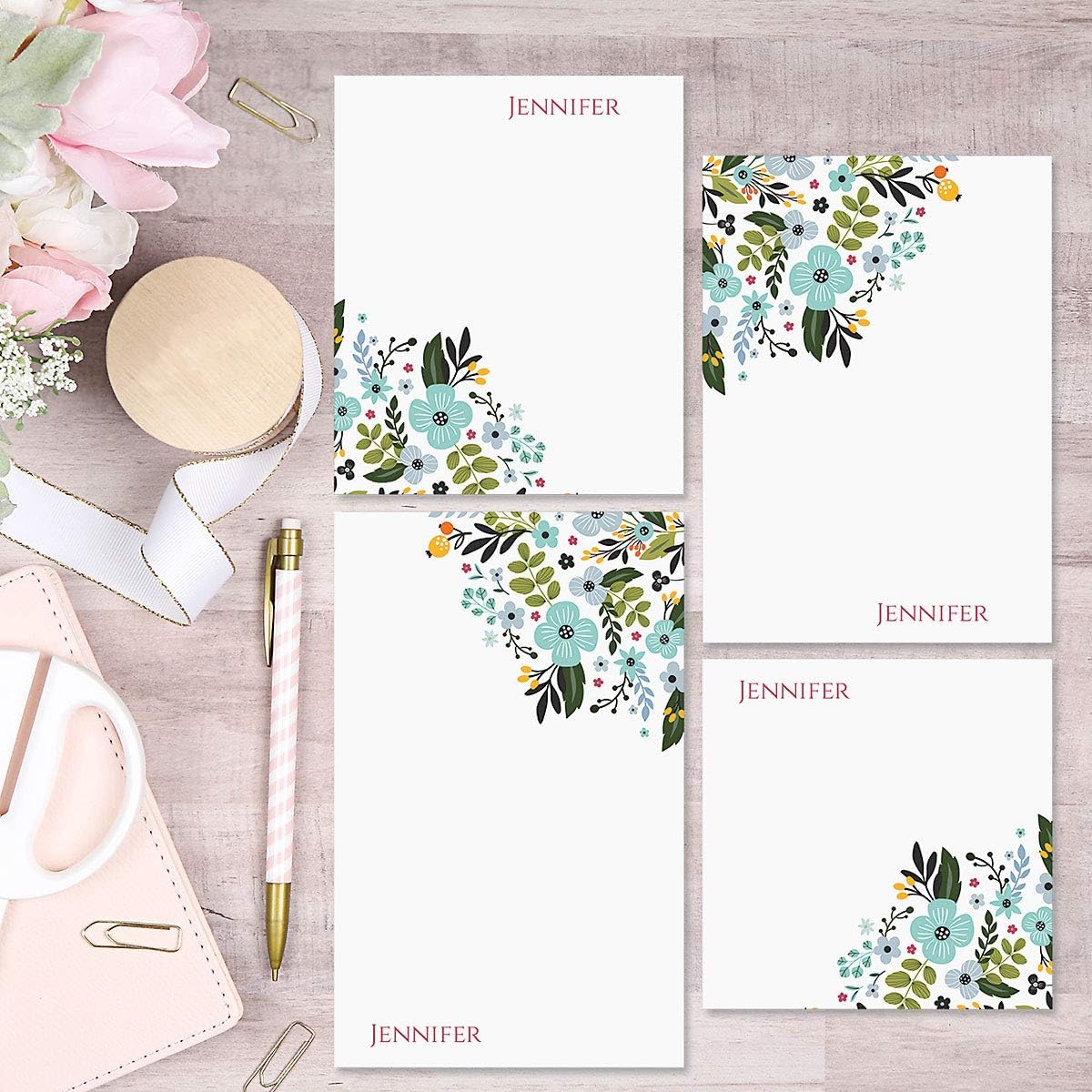 Current Aubrey Personalized Notepad Set with Holder - Set of 4 Note Pads, Acrylic Holder, Stationery Gift