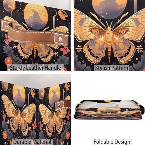 Miniatura 5 de Moon Butterfly Cube - Contenedores de almacenamiento de 13 x 13 x 13 pulgadas, de tela abstracta, plegables, canastas con asas de poliuretano para