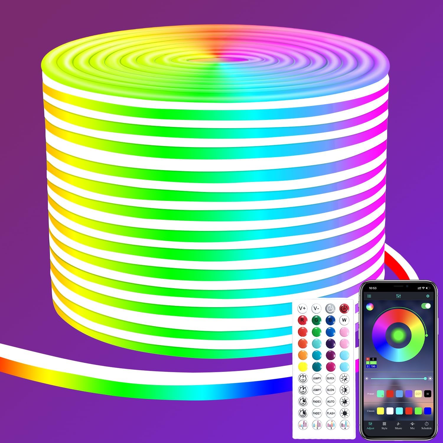 66FT Neon LED Rope Lights IP65 Waterproof LED Lights for Bedroom Flexible LED Light Strip with Remote/APP Control RGB Lighting Strip for Indoors Outdoors Bedroom Room Home Décor