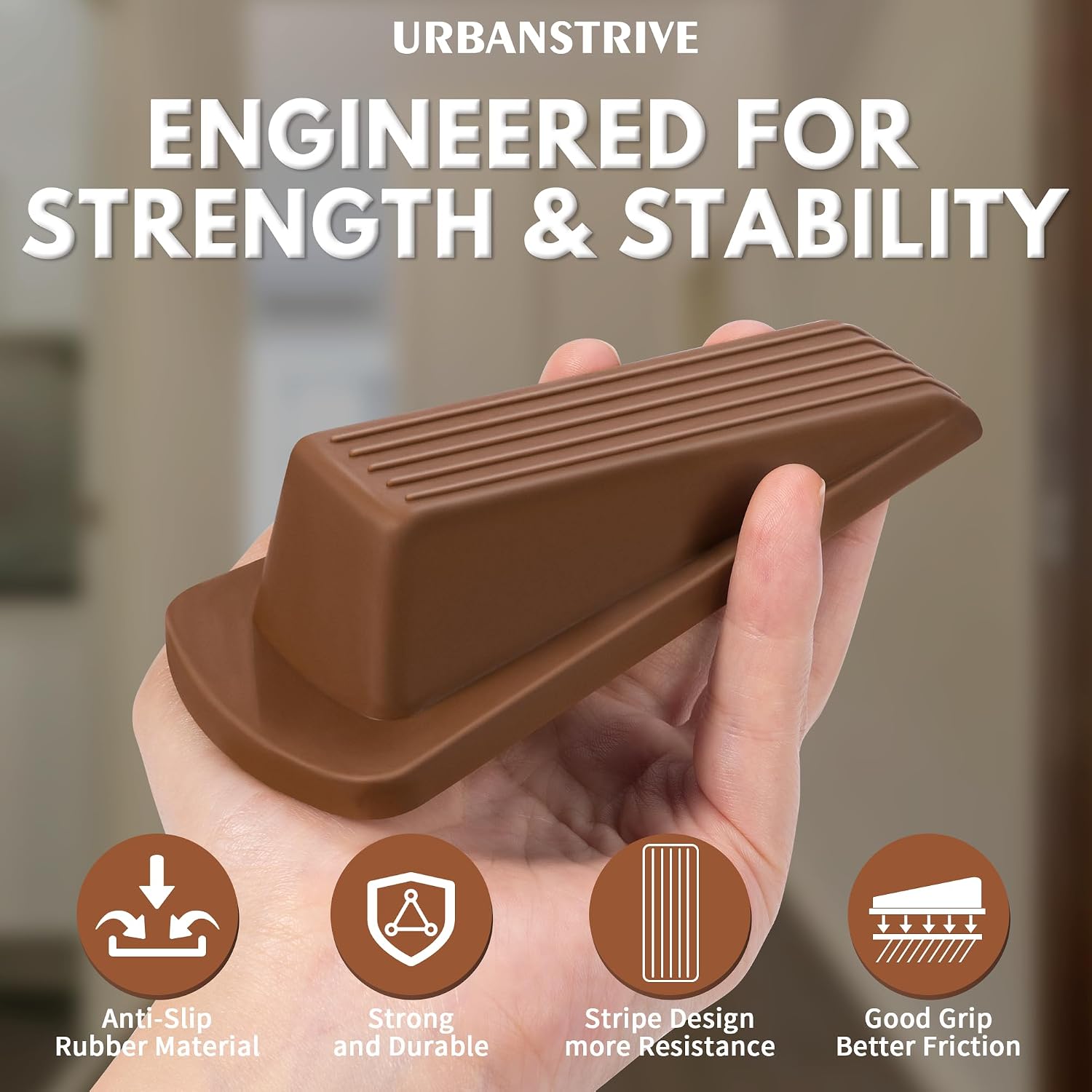 Upgraded Thicker Anti-Slip 100% Rubber Door Stoppers for Heavy Door on Hardwood Floor/Carpet/Tile, Stackable Door Stops Heavy Duty Home Improvement Office Accessories Room Essentials (Brown, 2 Pack) image 4