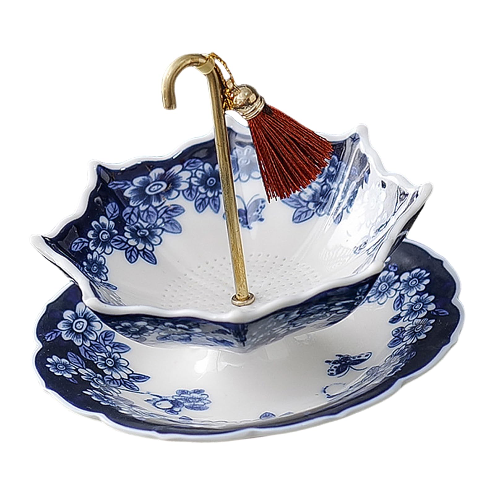 Infusor de té paraguas con base a juego, porcelana azul y blanca, filtro de té de poros finos, Kung Fu tradicional oriental para elaboración de cerveza (juego Qinghua)