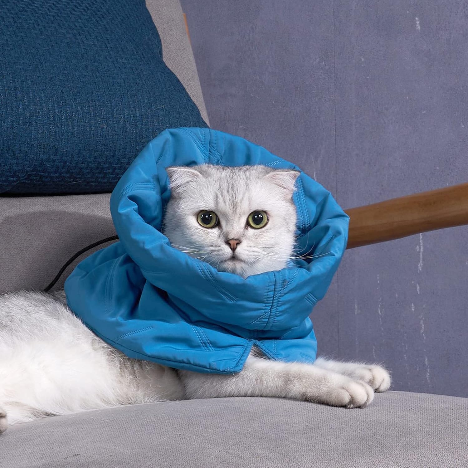 Cat Recovery Collar, Adjustable Soft Cone for Wound Protection After Surgery, Polyester Elizabethan Neck Scarf for Cats and Small Dogs (Lake Blue, M)