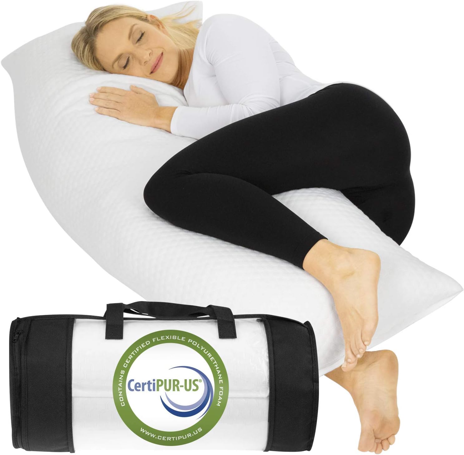 Xtra-Comfort Body Pillow (4.5 Feet Long) - Shredded Memory Foam Orthopedic Cushion for Sleep, Pregnancy Support, Maternity Bed Rest, Comfortable Cuddle - Bamboo Side Sleeper Soft Pad - Big Case Cover