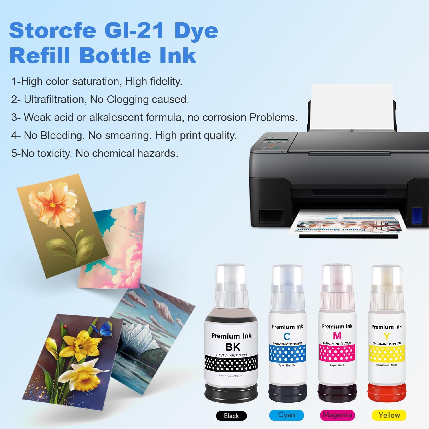 GI-21 Ink Refill Bottle Replacement for Canon 21 GI-21 GI21 Ink Tank Work for Canon Megatank Pixma G3270 G3272 G3260 G3262 G4270 G2260 G4280 G3290 G1220 G1230 G2270 Printers (Black, Color)