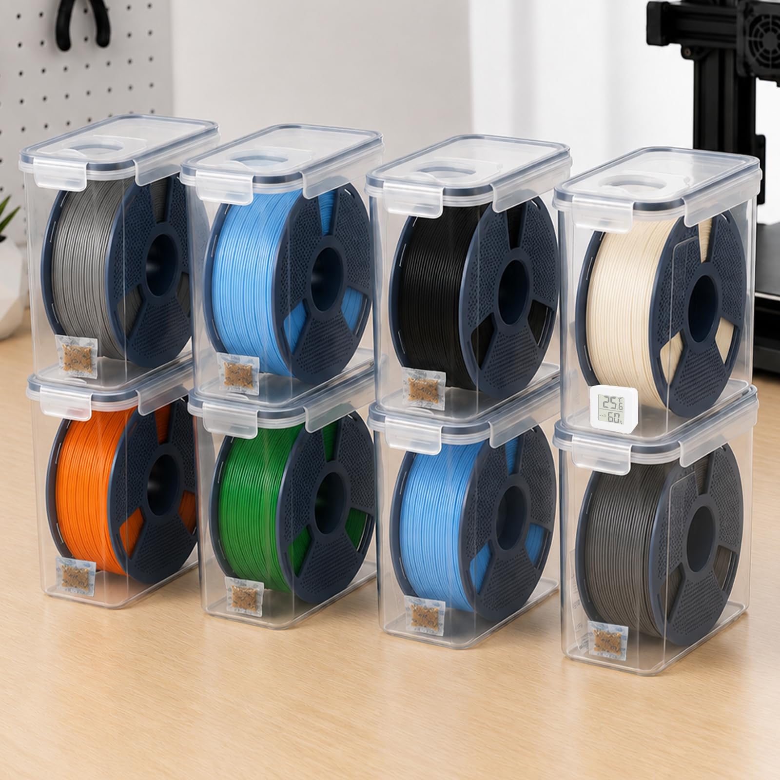 8 Stück Filament Aufbewahrungsbox mit Hygrometer für 3D Druck Filament,4L