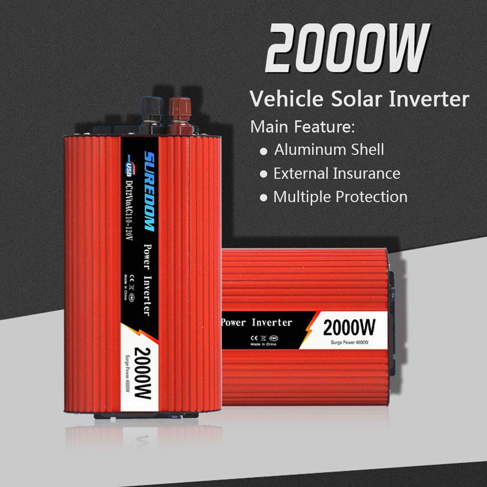Inversor De Corriente 2000W Pico 4000W DC 12V/24V-110V/220V AC Salida, Dual Puertos USB 5V/2.1A para Coche, Caravana, Barco, CáMping,24V-220V