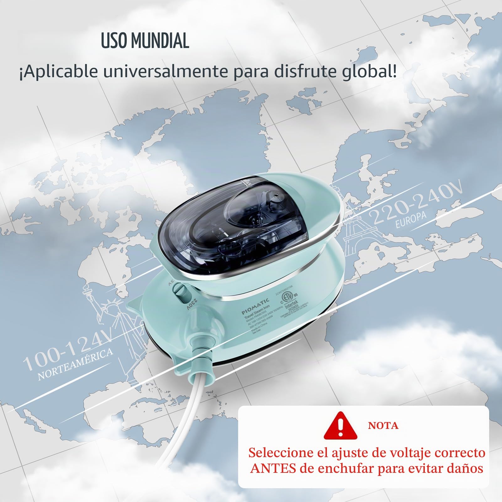 PIOMATIC Mini plancha de viaje con vapor para ropa con doble voltaje, mini máquina de planchar portátil con suela antiadherente, plancha pequeña para costura, acolchado y manualidades | Mini máquina de planchar portátil con suela antiadherente, plancha pe