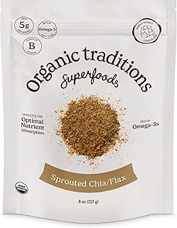 Organic Traditions Sprouted Chia Seeds and Flax Seed Powder, Non-GMO Superfood, 227g/8oz Bag