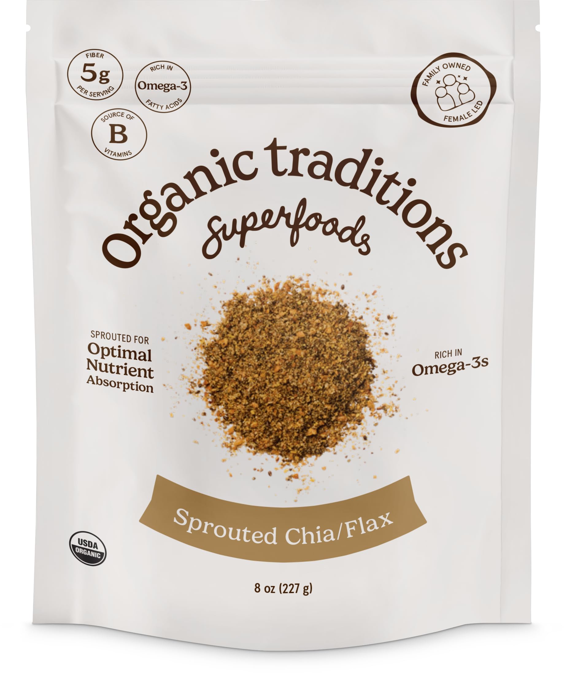 organic traditions Sprouted Chia & Flax Seed Powder,8oz (227g)