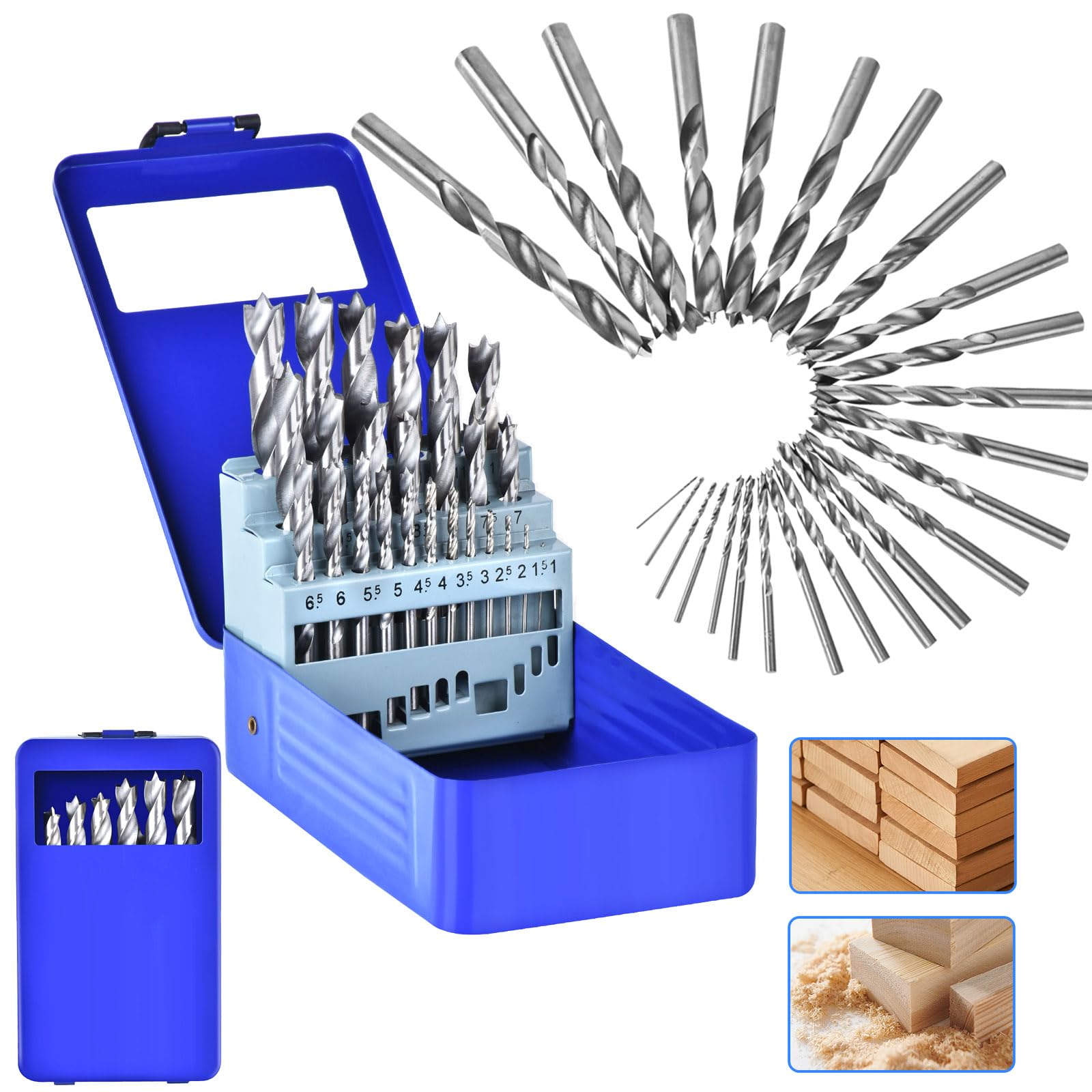Broca Madera 1-13m HSS 4241 Juego Brocas Madera Woodworking Tri-Point 25 Unidades Juego de Brocas Profesional HSS Metal Brocas para Madera