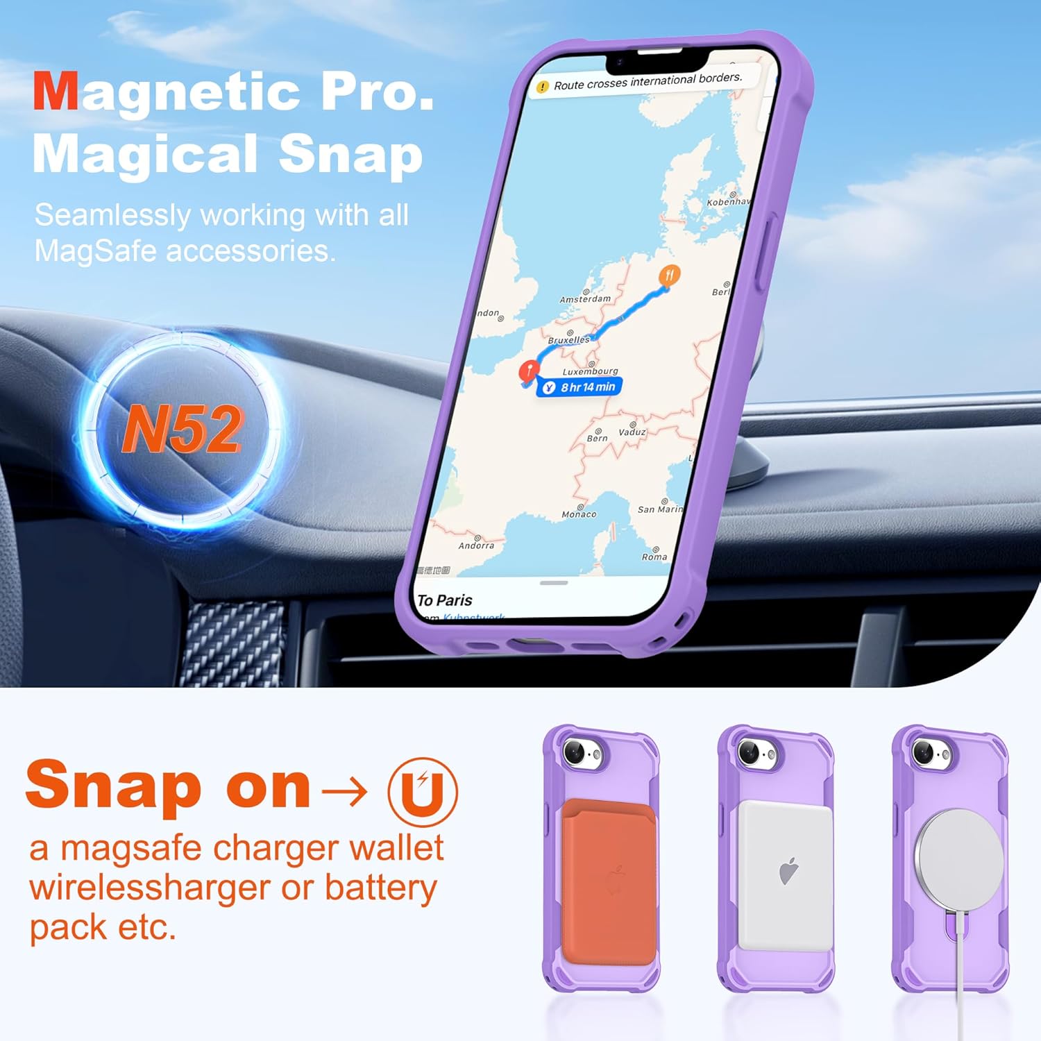 Compatible with iPhone 16e Case 6.1'' with Magnetic Ring Stand [Military Drop Protection][Compatible with MagSafe] Shockproof 16e Phone Case for Men Wowen,Purple