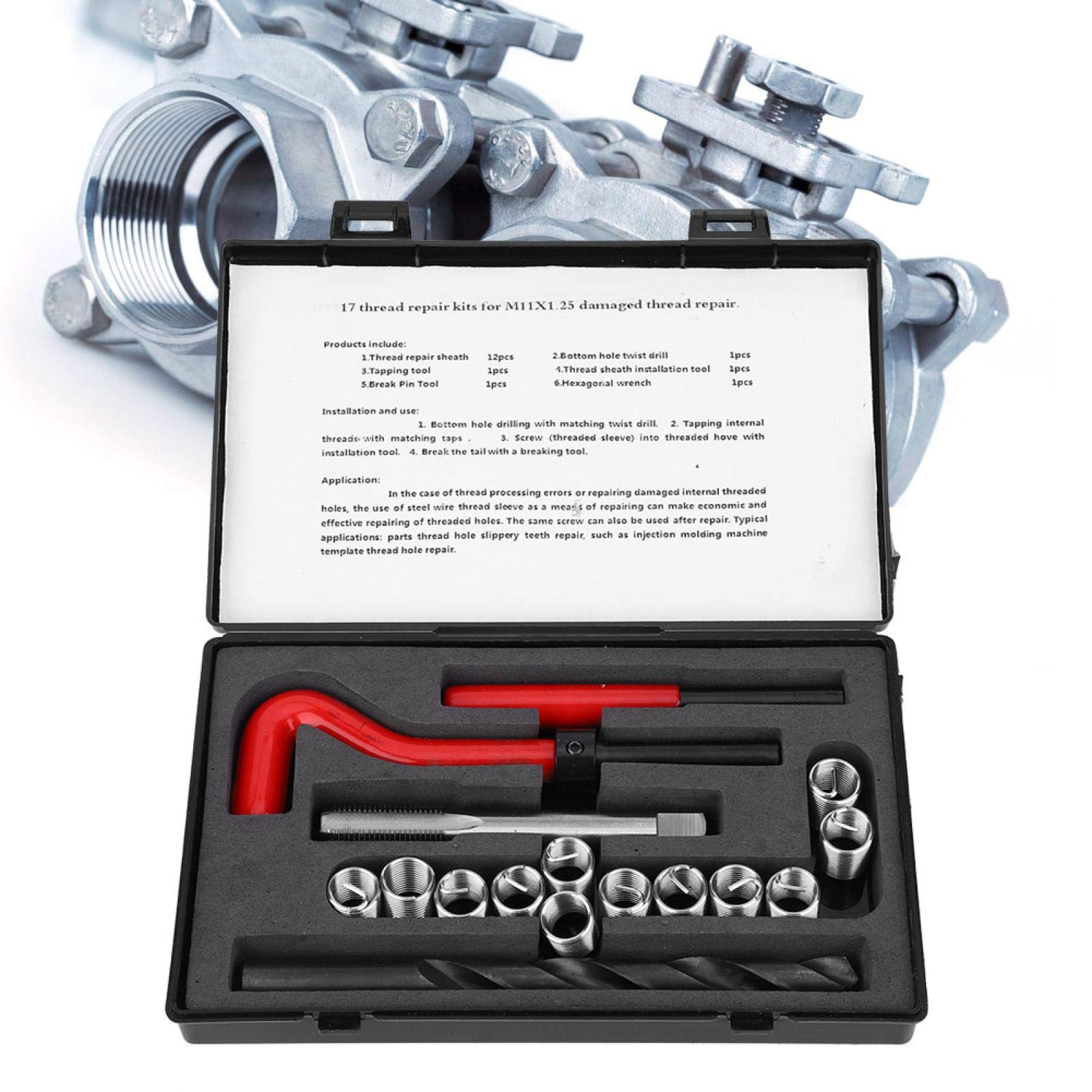 Heli Coil, Coil Master Kit, 17 piezas de inserciones de rosca M11x1.25 Kit de surtido de accesorios de reparación de rosca hembra