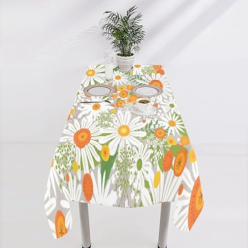 Miniatura 188 de Mantel floral hippie, diseño retro de los años 70, naranja, rosa, azul, floral, bohemio, estampado estético de margaritas, para fiesta, picnic