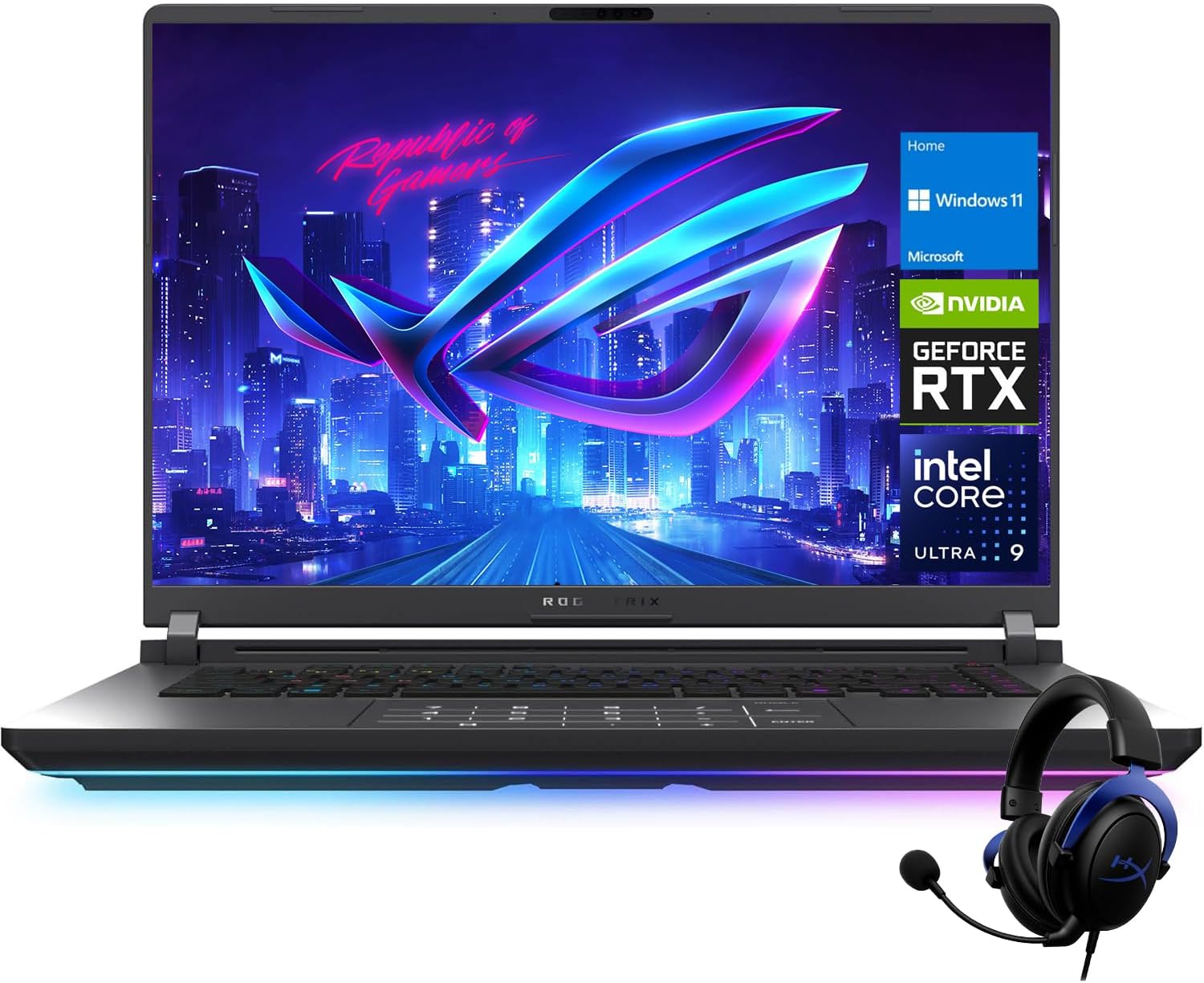 ASUS ROG Strix G16 RTX 5080 Gaming Laptop, 16" ROG Nebula WQXGA (2560 x 1600) 240Hz/3ms 500 nits Display, Intel Ultra 9 275HX, NVIDIA RTX 5080, 32GB DDR5 RAM, 1TB SSD, Bundle with HyperX Cloud Headset