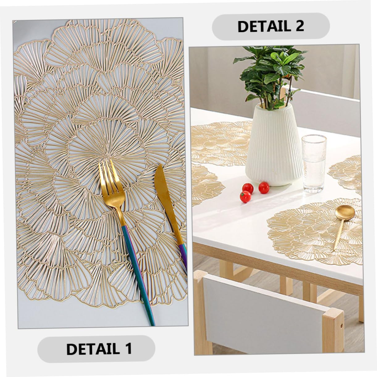 DECHOUS Sets de Table Lavables en PVC Lot de 12 Motif Feuille de Ginkgo Ajouré Protection Thermique pour Table à Manger