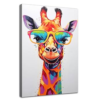 油絵/動物と花（キリン） 大きい！キリンの油絵キリンアートキリンの絵カラフルアート