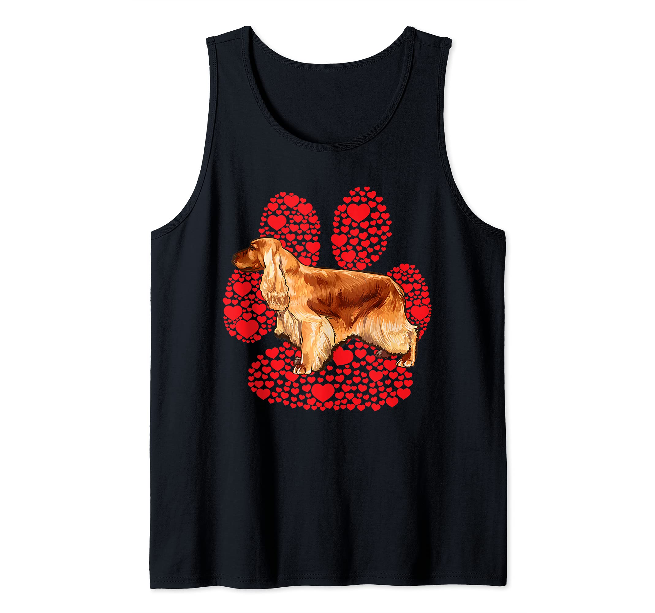 English Cocker Spaniel Valentines Day Dog Love Paw Tank Top, Black